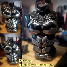 an iron man costume is shown in three different angles, including the torso and chest