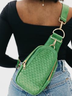 A textured woven design adds an elevated, yet casual touch to this sling bag. A crossbody inspired design with an athleisure inspired flair, we love the easy going and practical look this gives your summer style. Measures approx. 7" L x 9.5" H x 3" W Cream Bags, Bag Green, Cream Style, Woven Design, Simple Bags, Easy Going, Green Bag, Latest Fashion For Women, Sling Bag