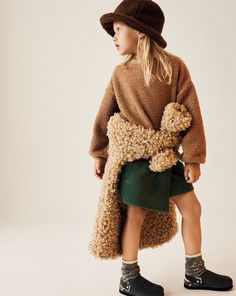 Image 1 of SPARKLY FLEECE SWEATSHIRT / SNAP BUTTON CORDUROY SKIRT / FLEECE BUCKET HAT / TWISTED YARN SOCKS / LINED LEATHER CLOGS from Zara Kids Corduroy, Kids Inspo, Corduroy Skirt, Fleece Sweatshirt, Fashion Mode