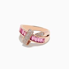 Effy 14K Rose Gold Pink Sapphire and Diamond Crossover Ring Pink Diamond Promise Ring In 14k Rose Gold, 14k Rose Gold Pink Diamond Promise Ring, Pink 14k Rose Gold Diamond Promise Ring, Pink 14k Rose Gold Promise Ring, Pink Diamond Ring In 14k Rose Gold For Anniversary, Rose Colored Fine Jewelry Rings For Formal Occasions, Pink Ruby Promise Ring In 14k Rose Gold, Pink Ruby Ring In 14k Rose Gold, Pink 14k Rose Gold Rings For Promise