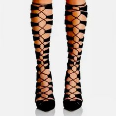 Tamara Mellon Black Velvet Lace Up Gladiator Knee High Boots Black Heels With Laces For Party, Fitted Black Boots With Lacing, Black Ankle Strap Boots, Fitted Black Boots With Ankle Strap, Tamara Mellon Shoes, Tamara Mellon, Velvet Lace, Lace Up Boots, High Boots