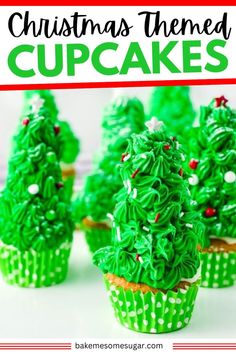 christmas themed cupcakes with green frosting