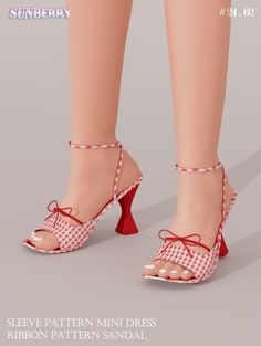 a pair of red and white high heeled shoes with gingham checks on them