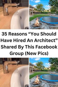 three photos of a fire pit with the caption'53 reasons you should have tried an architet shared by this facebook group new pics