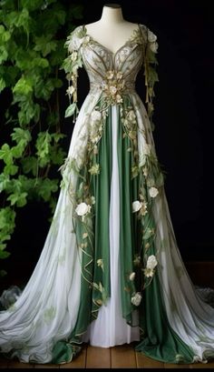 Nordic Dress Wedding, Nature Ball Gown, Whimsical Forest Fairy Wedding Dress, Forest Elf Wedding, Wedding Dresses Nature Inspired, Earth Tone Wedding Dress, Fairycore Bridesmaid Dresses, Magical Forest Wedding Dress, Fairycore Ballgown