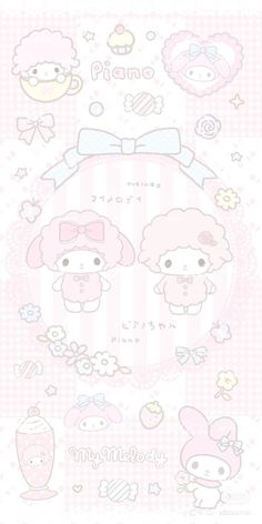 an image of hello kitty wallpaper with pink and white designs on the bottom half of it