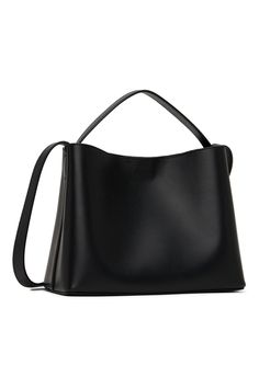 Aesther Ekme: Black Leather Mini Shoulder Bag | SSENSE Modern Satchel With Round Handle, Modern Workwear Bags With Round Handle, Workwear Shoulder Bag With Round Handle, Workwear Shoulder Bag With Top Carry Round Handle, Sleek Shoulder Bag With Top Carry Handle, Modern Round Handle Bags For Work, Modern Shoulder Bag With Round Handle For Work, Formal Hobo Bag With Adjustable Strap And Round Handle, Workwear Shoulder Bag With Detachable Strap And Round Handle