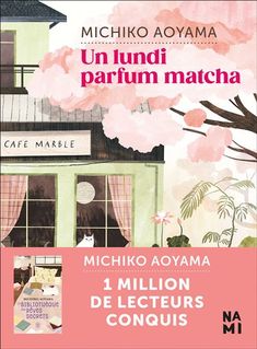 an advertisement for a cafe called un fundi parfum matcha, with pink flowers