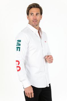 SIZE CHART Measurements: Model is wearing size Medium. Elevate your professional wardrobe with our Men’s Single Pocket Logo Modern Fit Stretch Mexico Dress Shirt. This modern fit white dress shirt is a versatile and essential piece, crafted from comfortable, wrinkle-resistant fabric that ensures a sleek appearance. Key Features: Modern Fit: Tailored for a slim fit, providing a modern and polished silhouette. Long Sleeve: Versatile for various formal occasions, offering coverage and style. Point Mexico Dress, Mens White Dress Shirt, White Fitted Dress, White Dress Shirt, Logo Modern, Professional Style, Professional Wardrobe, Pocket Logo, Kids Outerwear