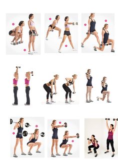 a series of photos showing how to do squats with dumbbells and weights