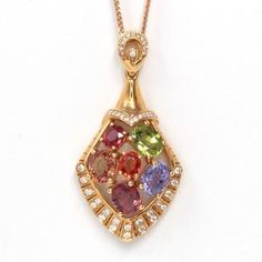 18k Rose Gold Sapphire  Diamond Pendant Necklace – Baikalla Jewelry Oval Multicolor Diamond Gemstones, Multi-stone Diamond Pendant Gemstones, Multicolor Sapphire Gemstones For Gifts, Elegant Multicolor Pendant Gemstones, Elegant Multicolor Gemstone Pendant, Elegant Multicolor Oval Pendant Jewelry, Sapphire Diamond Pendant, Gemstone Collection, Gold Topaz