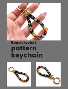 the bead crochet pattern keychain is shown in three different colors