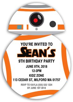 Looking for personalized invitations? These star wars inspired bb-8 die-cut birthday party invitations make excellent occasions. Lego Star Wars Birthday, Lego Star Wars Party, Birthday Invitations Diy, Star Wars Bb8, Star Wars Diy, 9th Birthday Parties