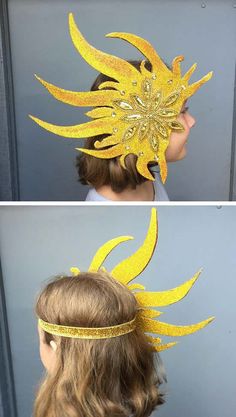 Sun Costume Women Diy, Diy Sun Headband, Sun Headpiece Diy, Sun Goddess Crown, Gold Sun Headpiece, Recycled Costumes, Led Costume, Dance Props, Parents Day