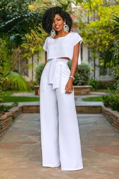 Style Pantry | Side Slit Crop Top + High Waist Belted Pants