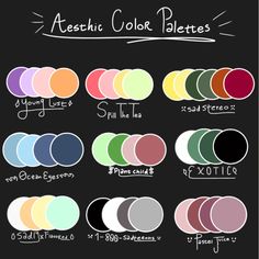 the color palettes for different types of paints and their corresponding colors are shown in this chart