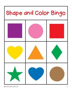 the shape and color bingo game with different shapes