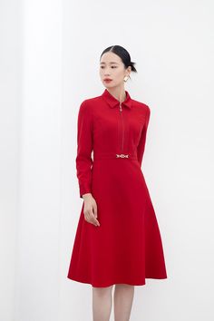 Red Long Sleeve Slim Wedding Dresses - SHIMENG Solid Color A-line Evening Dress For Formal Occasions, Fitted Waist Party Dress, Formal Fitted Bodice Midi Dress In Solid Color, Formal Long Sleeve Midi Dress With Fitted Waist, Formal Solid Midi Dress With Fitted Bodice, Red A-line Office Dress, Red A-line Dress For Office, Formal Red Midi Dress With Fitted Bodice, Red Midi Dress With Fitted Bodice For Formal Occasions