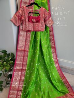 Blouse Stitched - Yes Sleeves Length - Elbow Blouse Size 34 with inner margins extends to 40 For Blouse Size 32 alteration can be done on request. Padded - No Fall/Pico - Yes Done Traditional Green Blouse With Yoke Detail, Silk Saree Blouse, Saree Blouse, Silk Saree, Silk Sarees, Hand Weaving, Saree, Sleeve Length, Silk