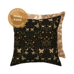 a decorative pillow with an animal print on it and the words minky pillow handmade