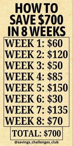 a poster with the words how to save $ 700 in 8 weeks