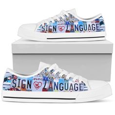 Sign Language Low Top Shoes, License Plate, Tennis Canvas Shoes White Colorful Shoes For Women Colorful Sneakers Gift for Her, Men Low Top. Low Top Canvas Shoe * My design is unique and my high-quality print is vibrant. I am fond of long-lasting relationships and adventures, so my outsole and toe cap is made of durable rubber. * My inside is soft and comfy. You will be walking and dancing on my super memory EVA insole to give you the best comfort and support. * I am a high-quality shoe, so if I Baskets Converse, Doxie Mom, Top Shoes For Men, Mom Shoes, Bulldog Mom, Style Converse, Womens Tennis Shoes, Converse Style, Coffee Girl