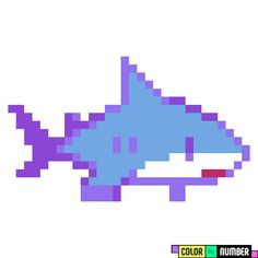 an image of a blue and purple fish pixeled into the shape of a computer screen