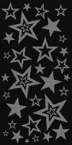 a black and white pattern with stars in the middle, on a black background that looks like an old school computer screen