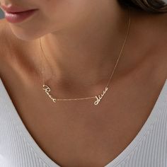 Nowadays, the personalized name necklace is one of the most popular items in the fashion world. It is a unique and special piece of jewelry that can be used to represent your name, initials, or any other word or phrase that is important to you.  The name necklace is a beautiful and thoughtful gift for any occasion, and it is especially popular as a Mother's Day or Christmas present.  This particular name necklace is made of 925k sterling silver, and it is available in yellow gold, rose gold, or Children Names, Names Necklace, Necklace Couple, Couple Name, Grandma Necklace, Sterling Silver Name Necklace, Necklace Mom, Family Necklace, Gold Name Necklace