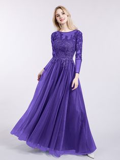 Long Sleeve Purple Dress, Violet Gown, Prom Dress With Lace, Dark Purple Dresses, Modest Evening Dress, Bridesmaids Dress Inspiration, Long Sleeves Dress, Purple Bridesmaid Dresses, Old Fashion Dresses