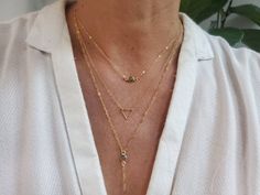 "This fun and versatile set adds a touch of boho chic to any outfit. You can wear them together or separately. The necklaces are completely separate and made in lengths 2 inches apart to stagger them appropriately. Shown here in 16\", 18\" and 20\" lengths. The Labradorite Bezels are Sterling Silver or Gold Vermeil. All other components are completely handmade with high quality gold fill or sterling silver materials so they won't tarnish or discolor. You can wear them in the shower, to the beach Tiny Gold Necklace, Necklaces Layering, Double Circle Necklace, Beach Gym, Three Necklaces, Faceted Bead Necklace, Karma Necklace, Open Heart Necklace, Double Necklace