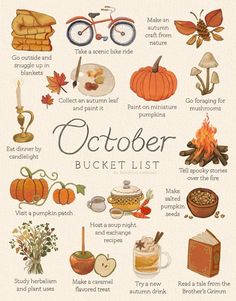 a poster with the words october and other things to eat on it's side