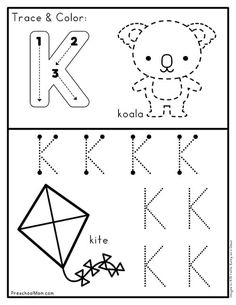 the letter k worksheet for kids to learn how to write and draw letters