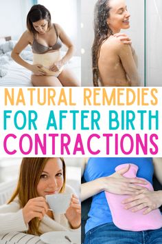 the words natural remedies for after birth contraptions are overlaid with images of pregnant women