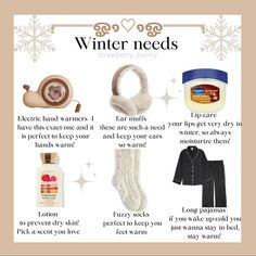 the winter needs list is shown in this image