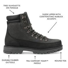 Introducing Dunes by Territory, the ankle boot that combines rugged style with practical details. Made with water-resistant genuine leather and featuring a two-tone design, Dunes is ready to take on any adventure. With its lace-up design, durable rubber sole, 1 1/4 inch block heel, and a 6 mm Tru Comfort Foam™ insole, these boots provide both comfort and support, making them the perfect choice for exploring or adding a touch of adventure to your everyday style. Waterproof Adventure Boots With Reinforced Heel And Round Toe, Durable Round Toe Boots For Adventure, Adventure Waterproof Ankle Boots With Reinforced Heel, Durable Leather Ankle Work Boots, Waterproof Work Boots For Fall Adventure, Reinforced Heel Hiking Boots For Adventure, Waterproof Suede Hiking Boots With Round Toe, Adventure Hiking Boots With Reinforced Heel And Round Toe, Outdoor Ankle-high Lace-up Boots With Lug Sole