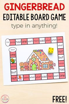 a printable gingerbread board game with the words, type in anything on it