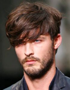 A classic mens haircut with razored long bangs combed sidways Trendy We Fryzurach, Patchy Beard, Mens Wigs, 2015 Hairstyles, Handsome Guys, Men's Hairstyles