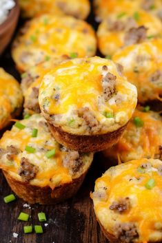 mini cheeseburger muffins with chives on top