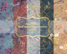 four different colored wallpapers with birds and flowers on them, one has the words annie smith wall mural executives part 1