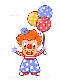 a clown with balloons on a white background - people cartoon characters, children's illustrations