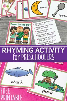 the rhyming activity for preschoolers with pictures and words on it, including an image