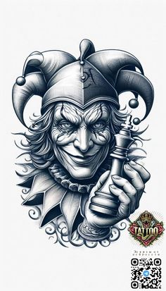 a drawing of a clown holding a pipe