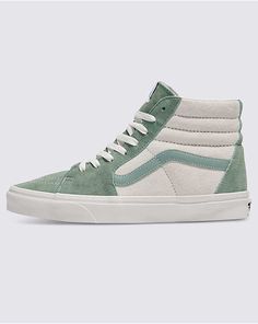 Sk8-Hi Pig Suede Shoe Womens Sk8 Hi Vans, Sage Green High Top Vans, Vans High-top Suede Sneakers, Sporty Green High-top Vans Sneakers, Hightop Vans, Vans Green High-top Skate Shoes, Vans Store, Vans Logo, Vans Sk8 Hi