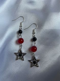 Red and black y2k star earrings Cheap Beaded Star Earrings, Affordable Red Jewelry With Star Charm, Edgy Red Earrings As Gift, Edgy Red Earrings For Gift, Edgy Red Earrings For Gifts, Black Star-shaped Earrings For Party, Red Punk Earrings For Gifts, Casual Star-shaped Jewelry For Parties, Black Star-shaped Metal Earrings