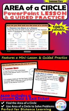 the area of a circle powerpoint lesson and guided practice for students to learn how to use