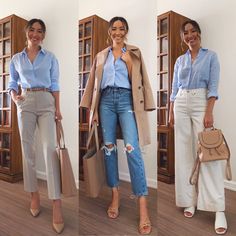 6 Ways to Style a Blue Button Up Shirt - LIFE WITH JAZZ Blue Button Up Shirt Outfit, Light Blue Shirts Women, Blue Shirt Outfit, Life With Jazz, Button Up Shirt Outfit, Smart Casual Office, Blue Shirt Women, Blue Button Up Shirt