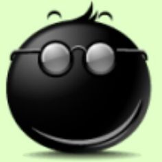 a black smiley face with glasses on it