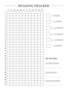 a printable reading tracker with the words reading tracker and numbers in each column on it