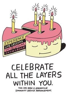 a birthday cake with candles on it and the words celebrate all the layers within you